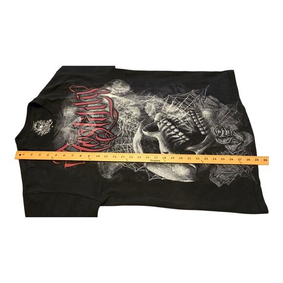 Hostility Mens Graphic Tshirt Black Size Large Skull Cobwebs Roses Punk Grunge - Picture 7 of 7